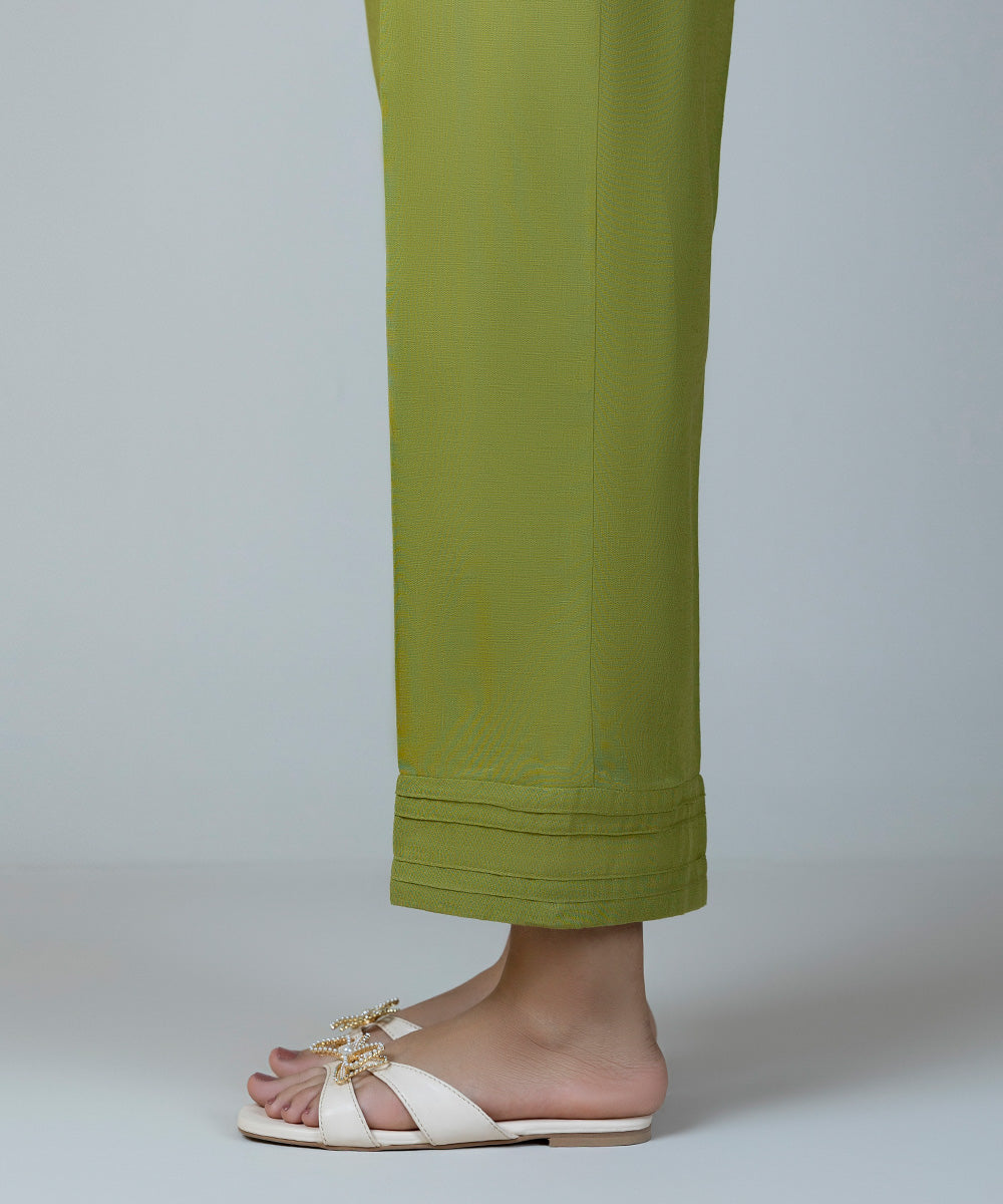 Women's Pret Cotton Linen Green Dyed Straight Pants