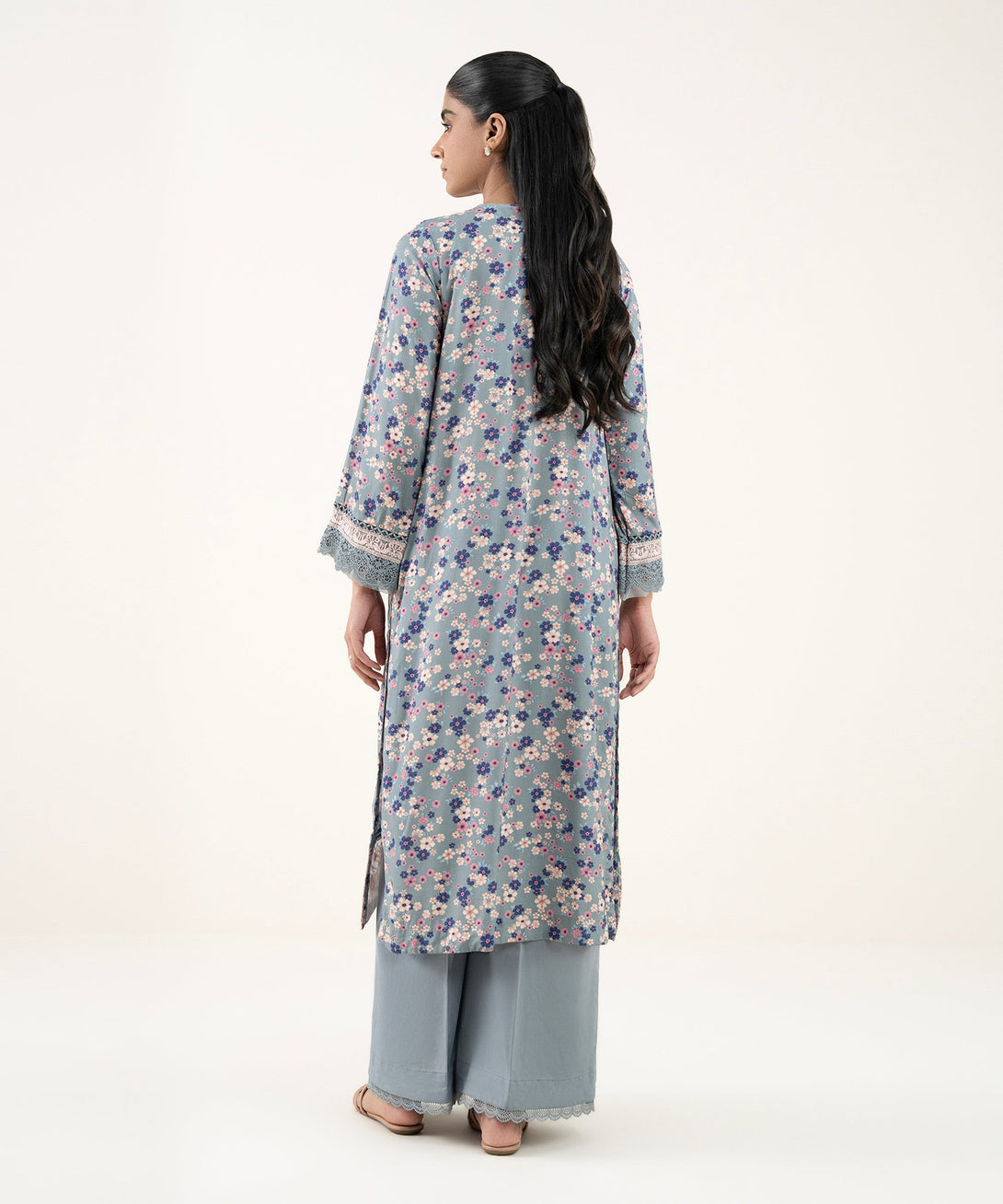Women's RTW Arabic Lawn Grey Embroidered Straight Shirt