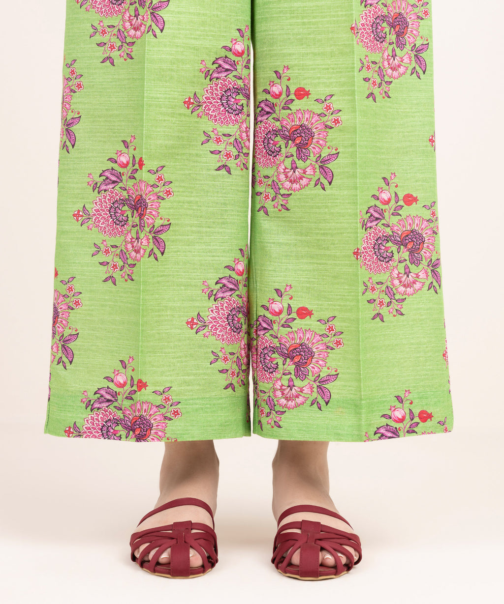 Women's RTW Light Khaddar Green Printed Culottes