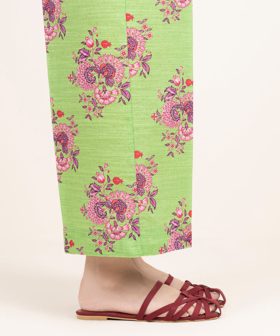 Women's RTW Light Khaddar Green Printed Culottes