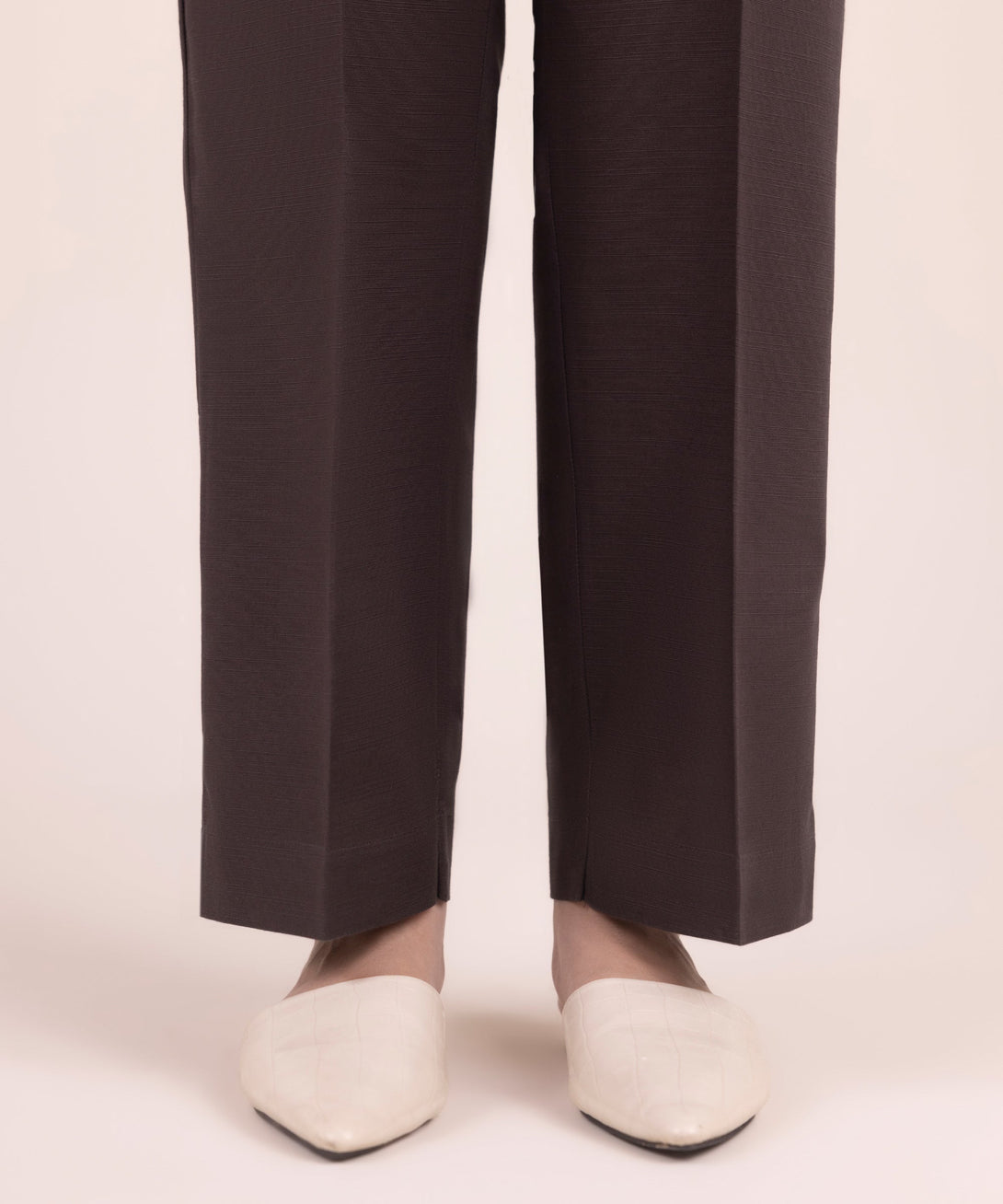 Women's RTW Khaddar Solid Brown Straight Pants