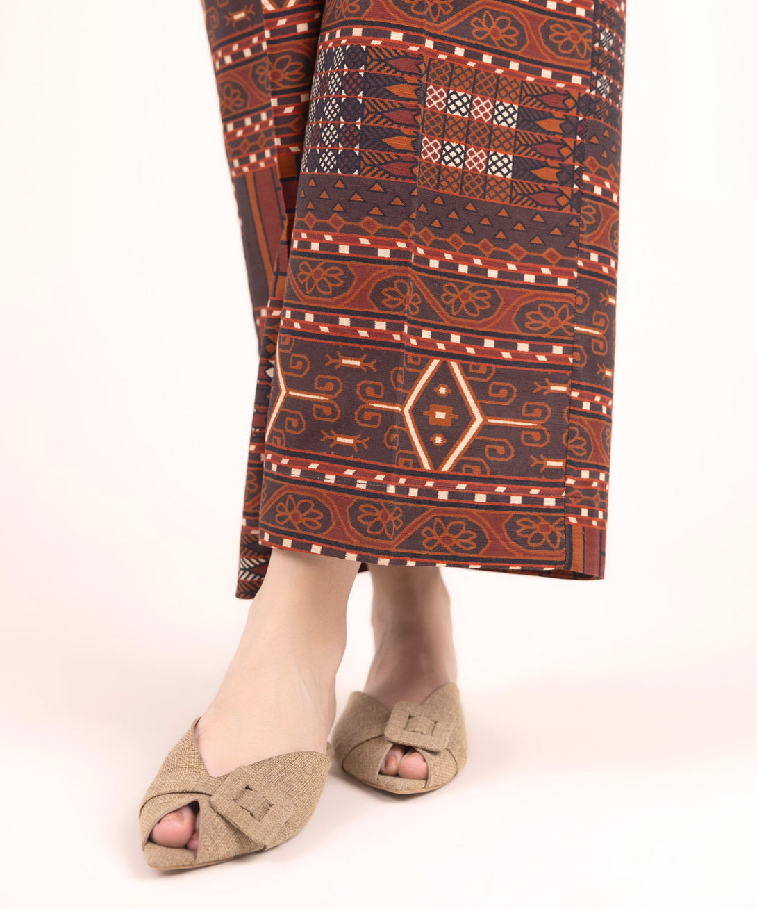 Women's RTW Khaddar Printed Brown Culottes
