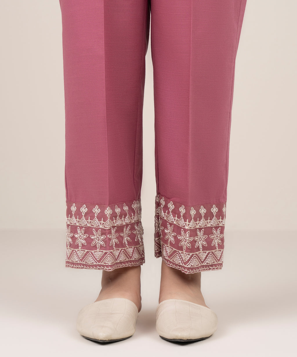 Embroidered Khaddar Straight Pants
