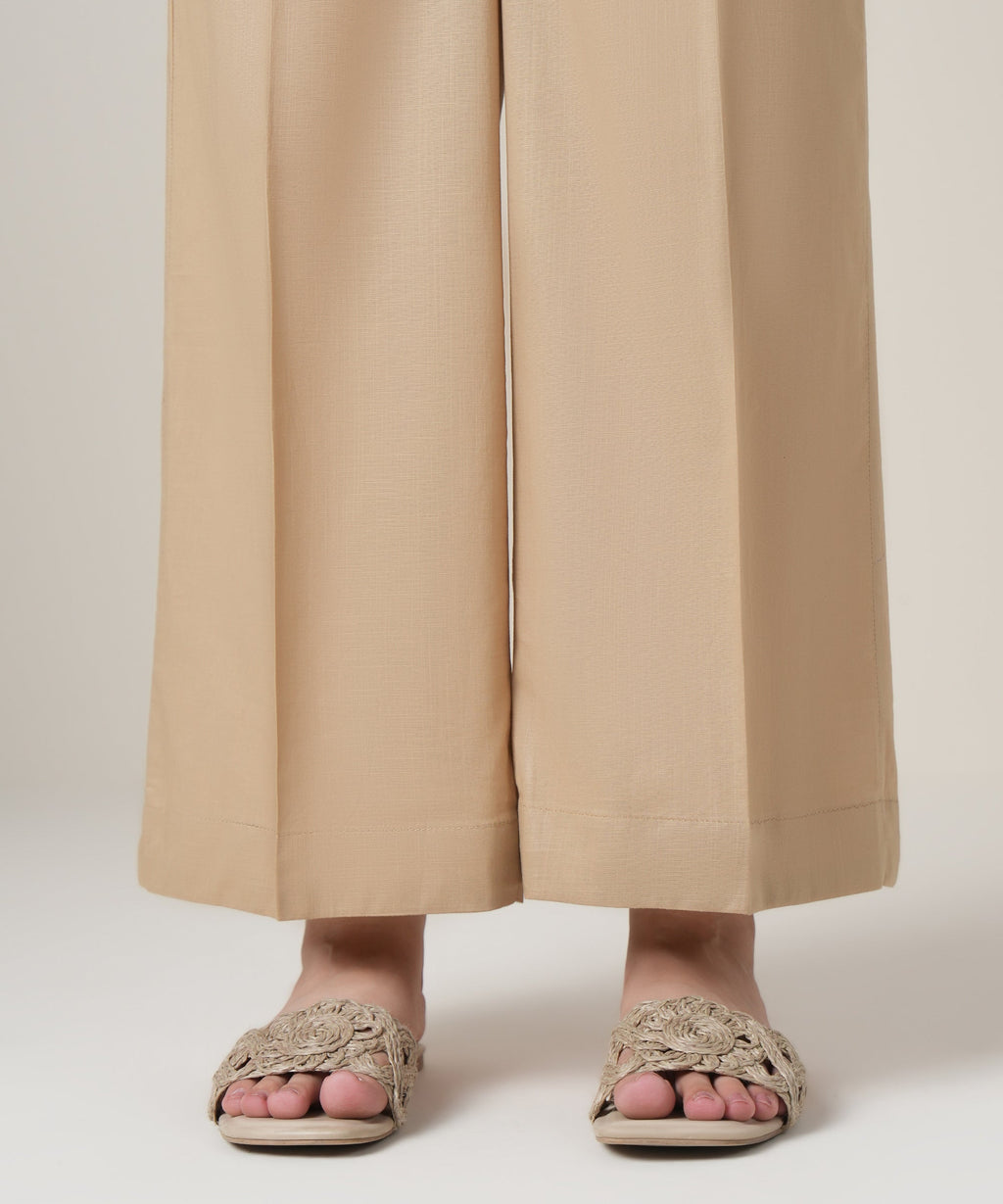 Women's RTW Cross Hatch Beige Solid Trousers