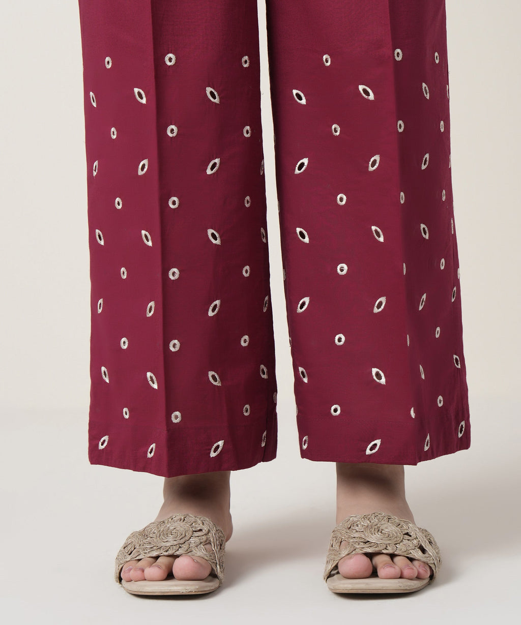 Women's RTW Cross Hatch Maroon Embroidered Trousers