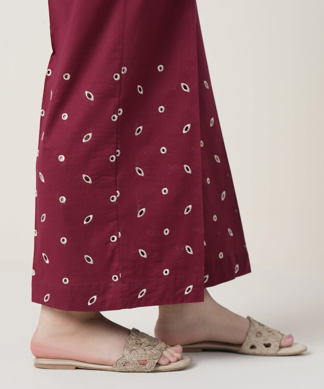 Women's RTW Cross Hatch Maroon Embroidered Trousers