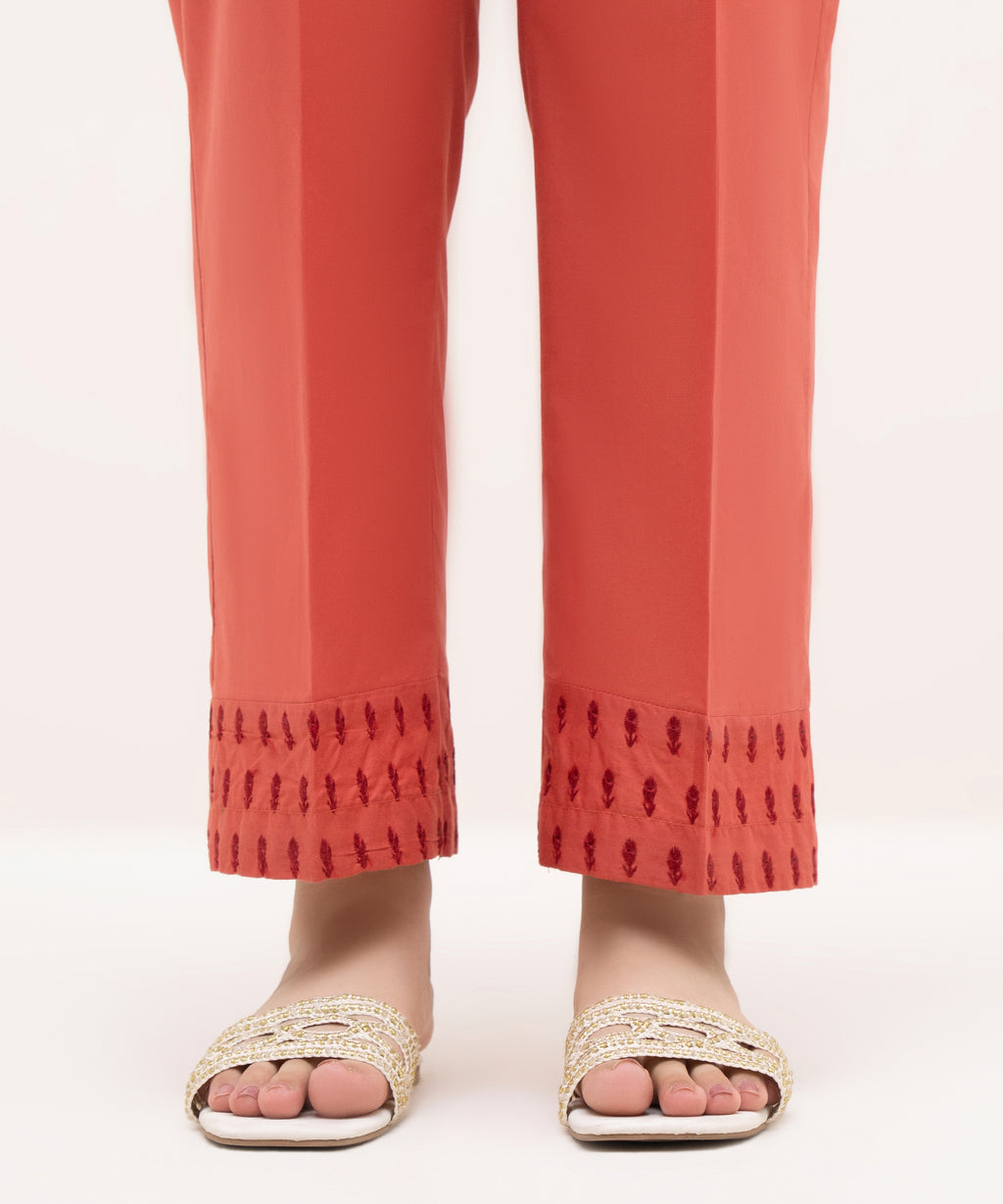 Embroidered Cambric Straight Pants