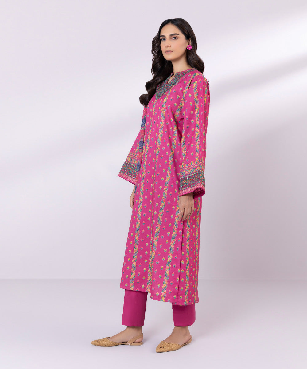 Women's Pret Lawn Printed Embroidered Pink Straight Shirt