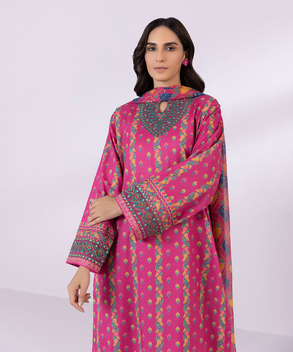 Women's Pret Lawn Printed Embroidered Pink Straight Shirt