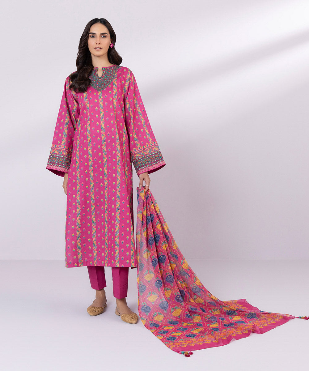 Women's Pret Lawn Printed Embroidered Pink Straight Shirt