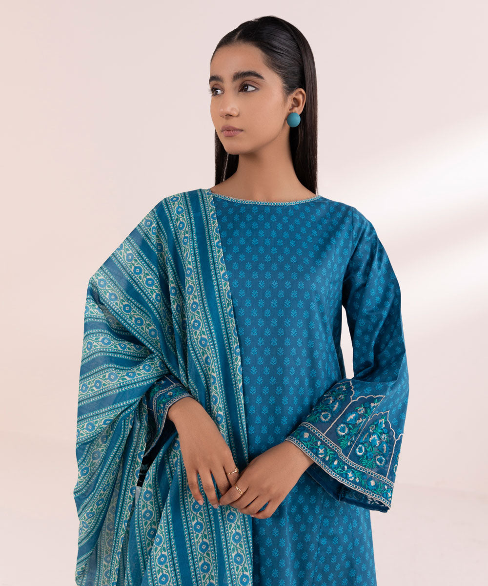 Fine Voile Blue Printed Dupatta