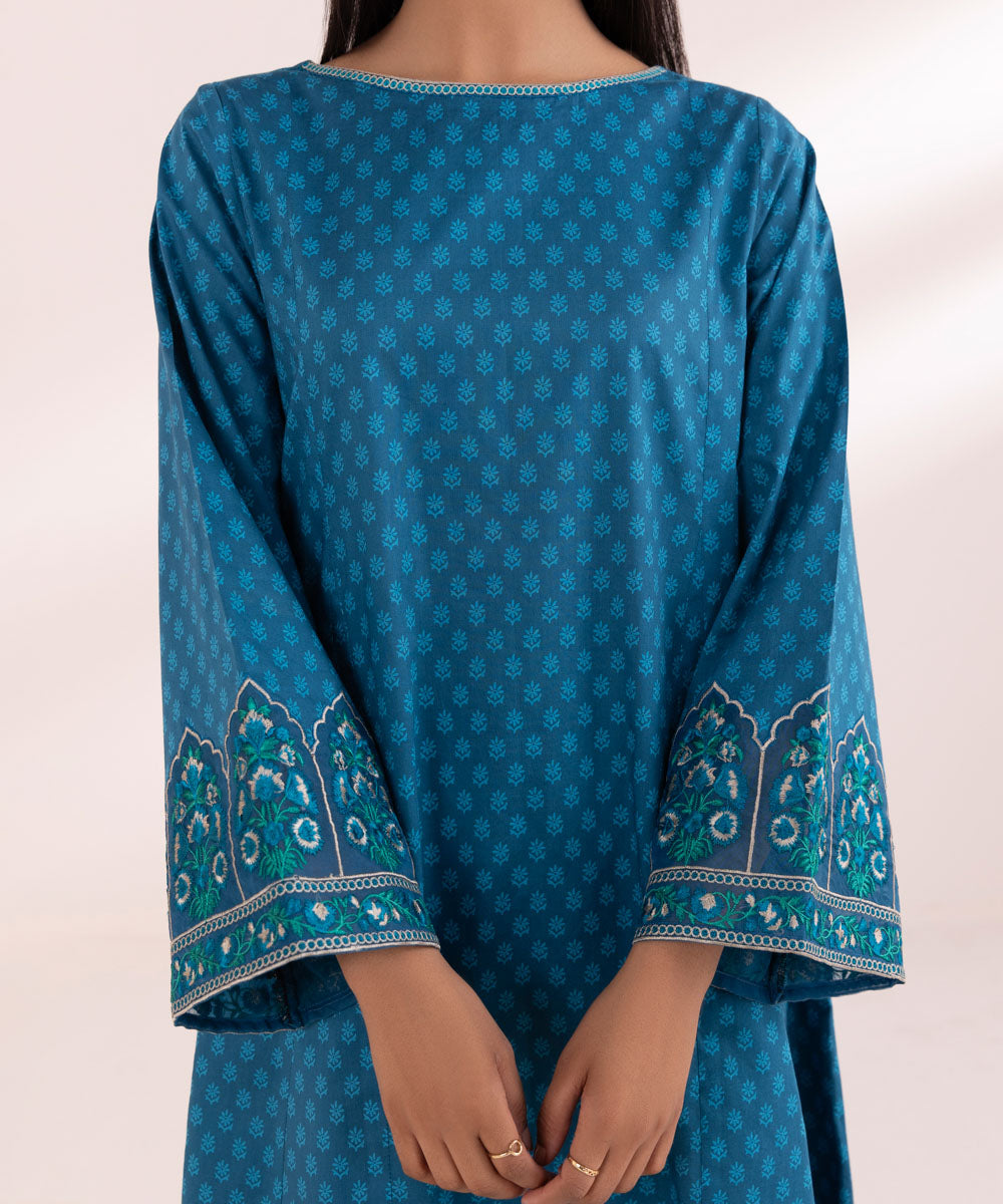 Women's Pret Lawn Printed Embroidered Blue A-Line Shirt