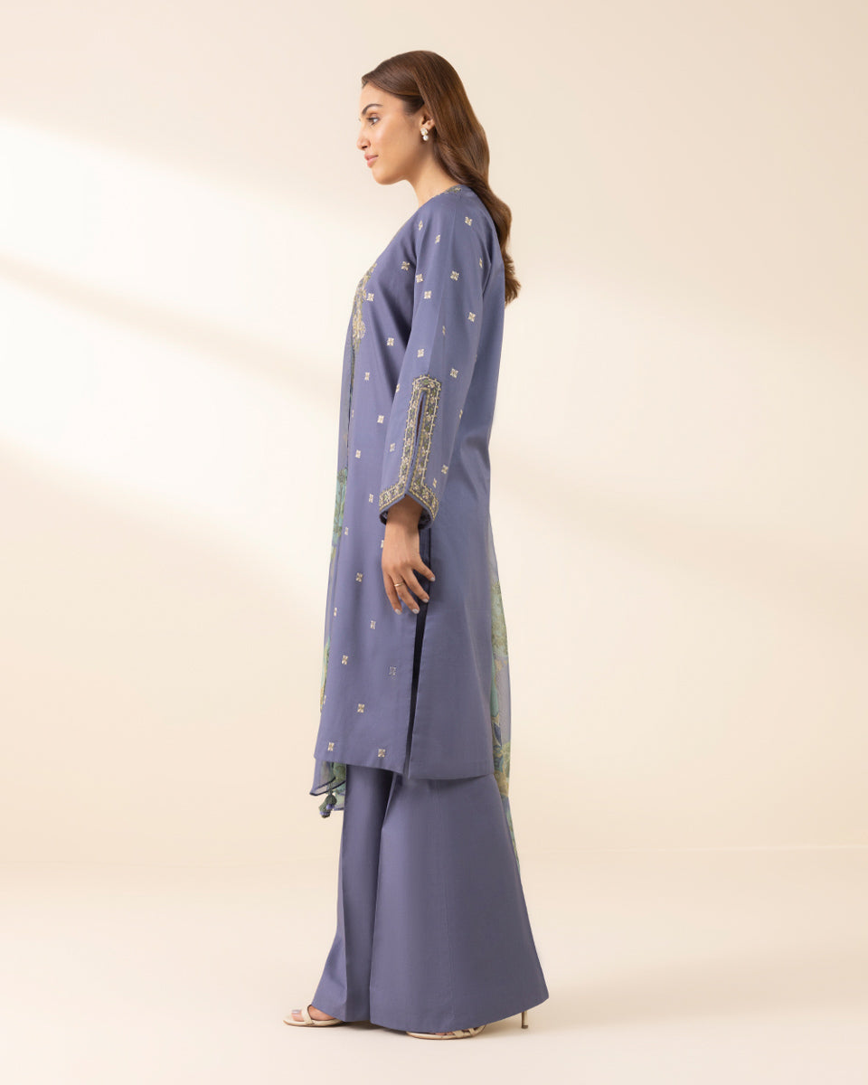 Unstitched Women's Blue Textured Lawn Shirt Dupatta