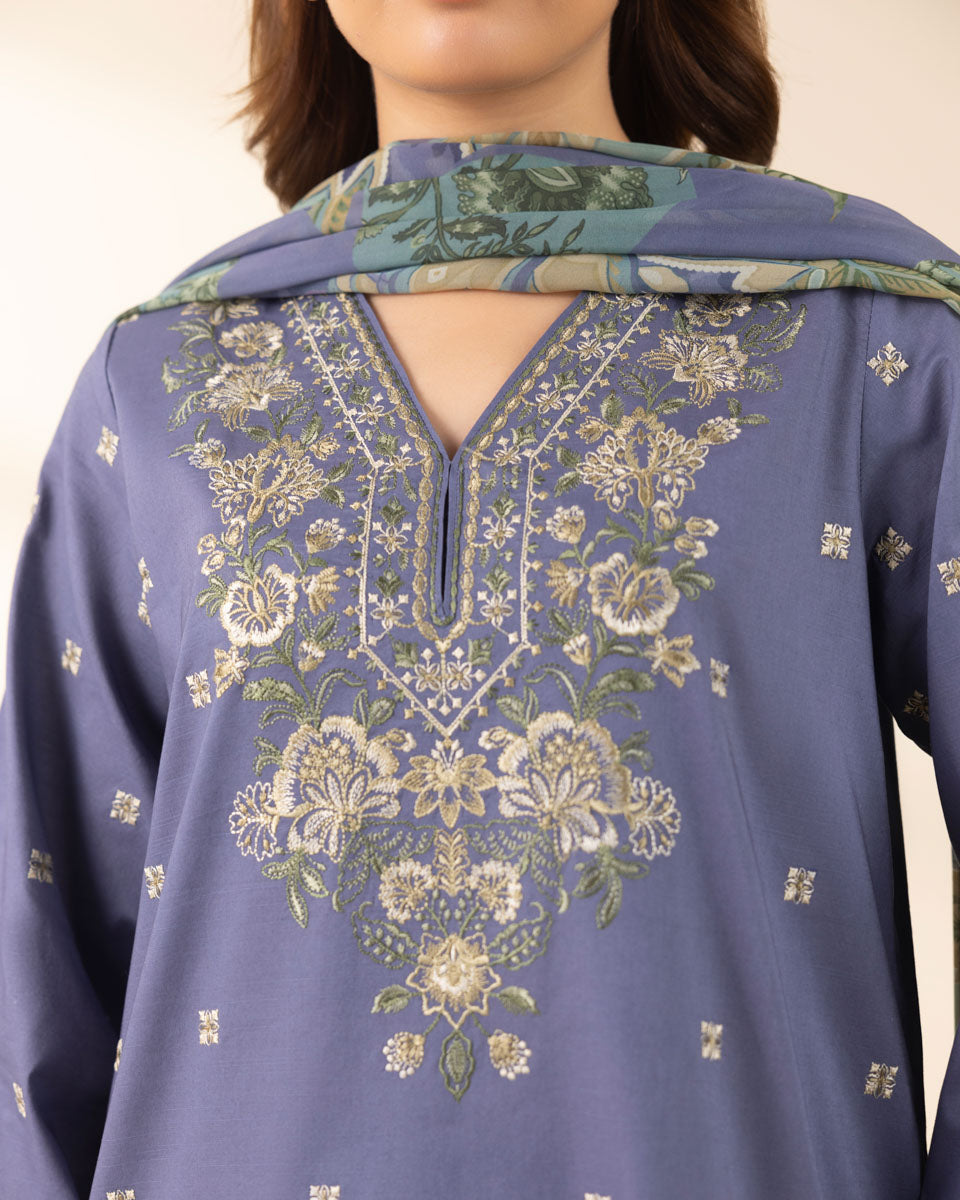 Unstitched Women's Blue Textured Lawn Shirt Dupatta