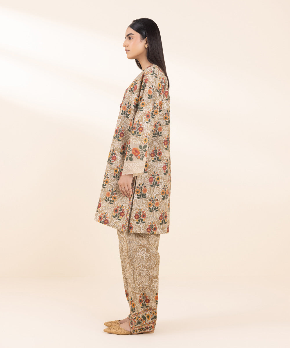 Women's Pret Khaddar Beige Embroidered 2 Piece Suit