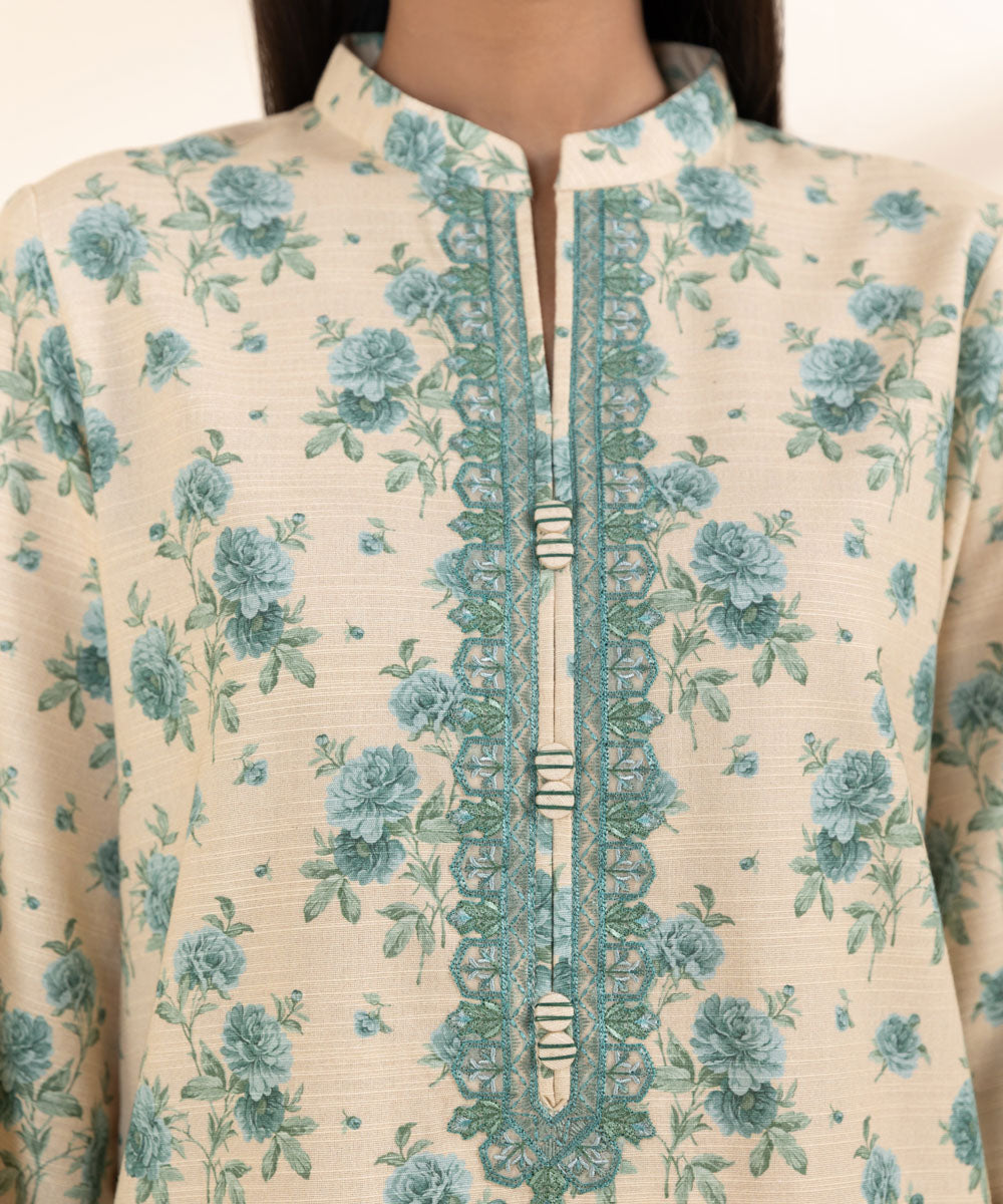 Women's Unstitched Khaddar Blue Embroidered 2 Piece Suit