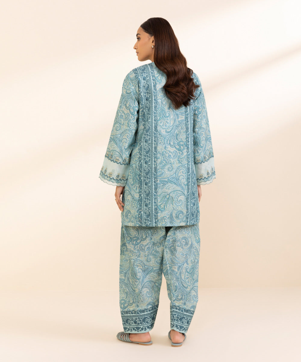 Women's Unstitched Khaddar Embroidered Blue 2 Piece Suit