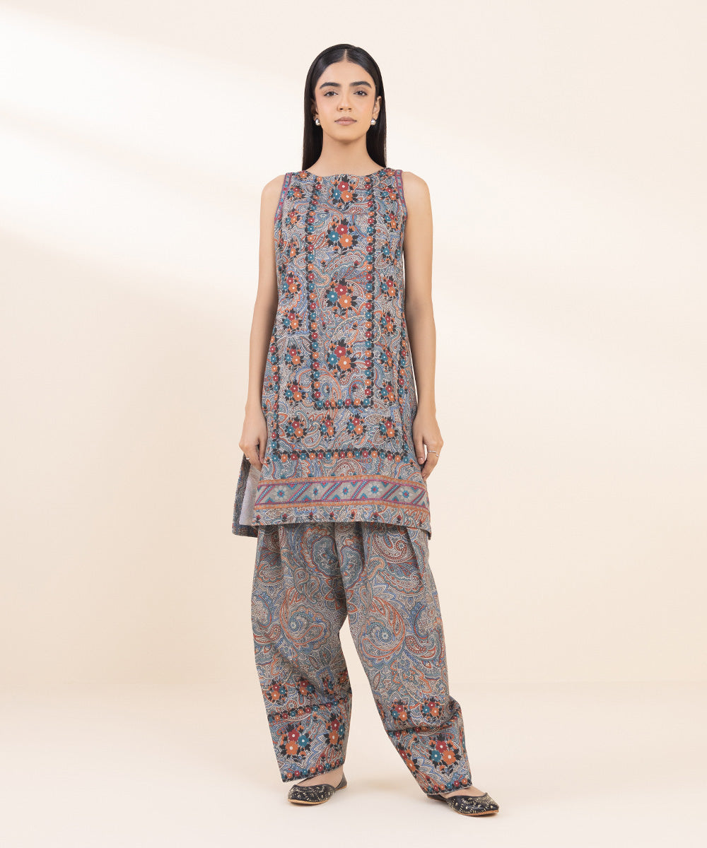 Women's Unstitched Khaddar Embroidered Multi 2 Piece Suit