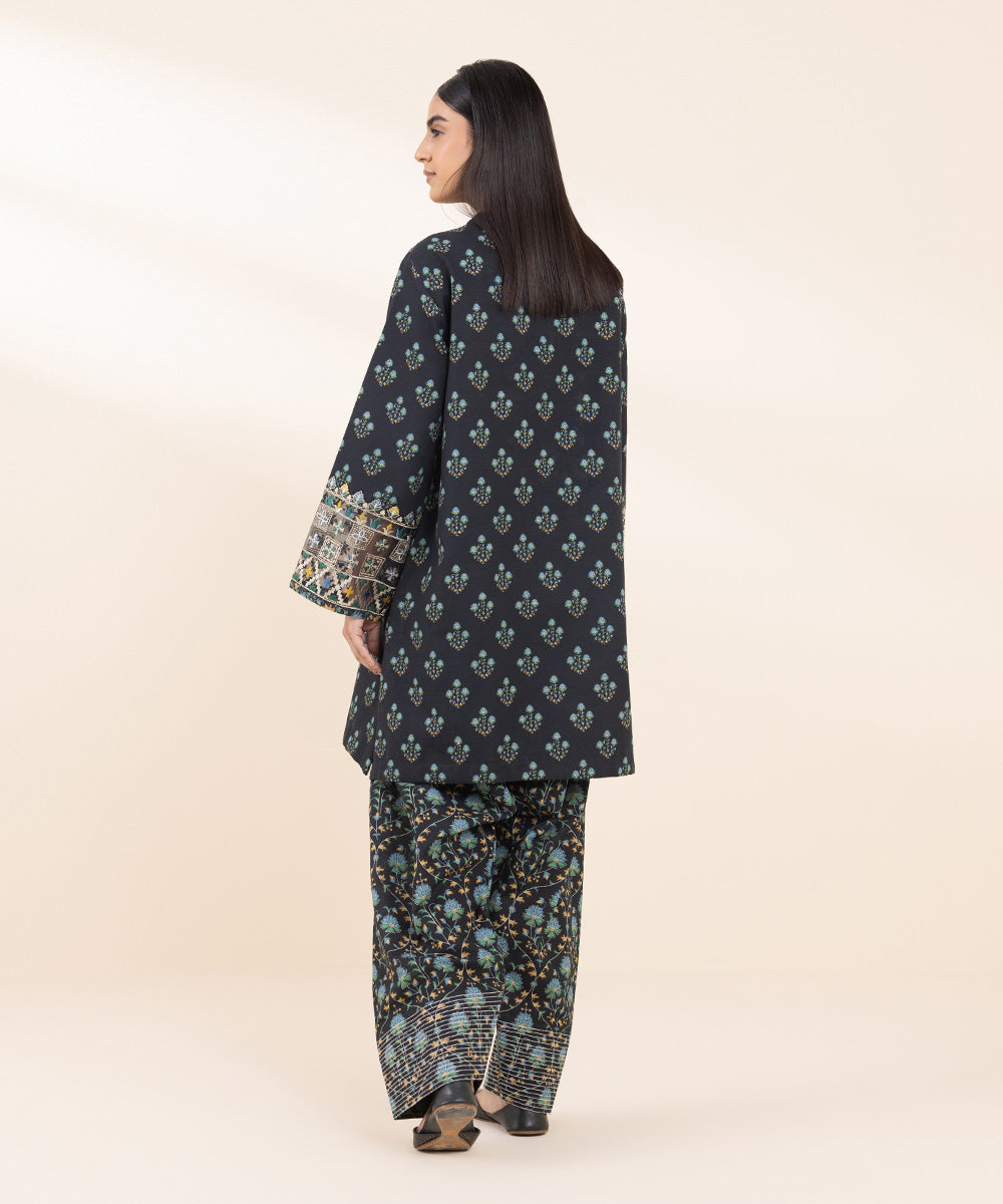 Women's Pret Khaddar Black Embroidered 2 Piece Suit