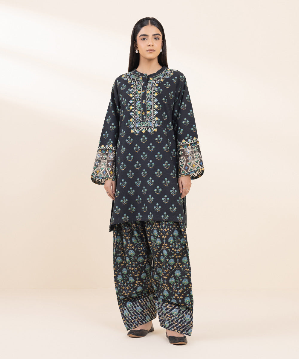 Women's Pret Khaddar Black Embroidered 2 Piece Suit