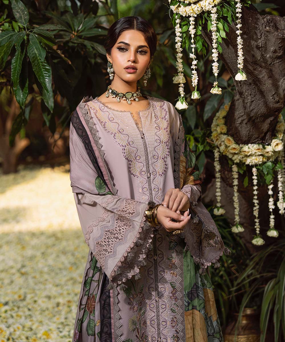 Unstitched Women's Brown Textured Lawn 3 Piece Suit