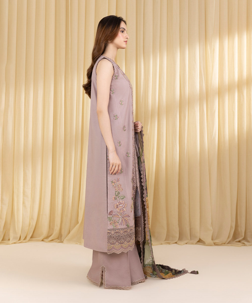 Unstitched Women's Brown Textured Lawn 3 Piece Suit