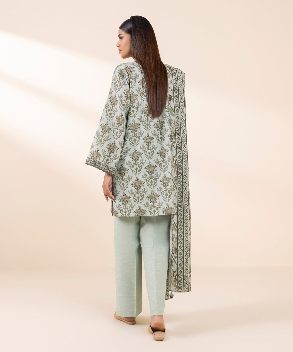 Women's Unstitched Printed Tea Green Khaddar Three Piece Suit