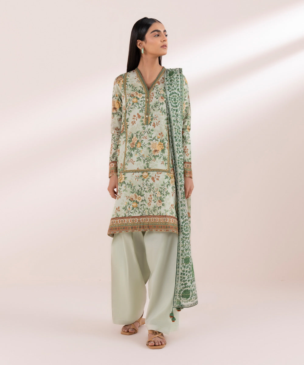 Zari Voile Green Printed Dupatta