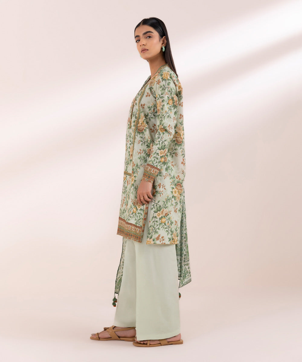 Women's Pret Zari Lawn Printed Green A-Line Shirt