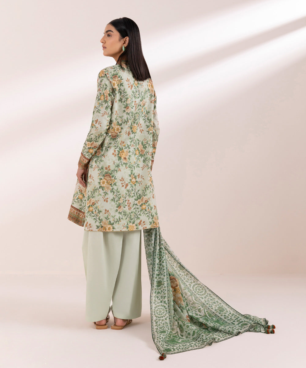 Women's Pret Zari Lawn Printed Green A-Line Shirt