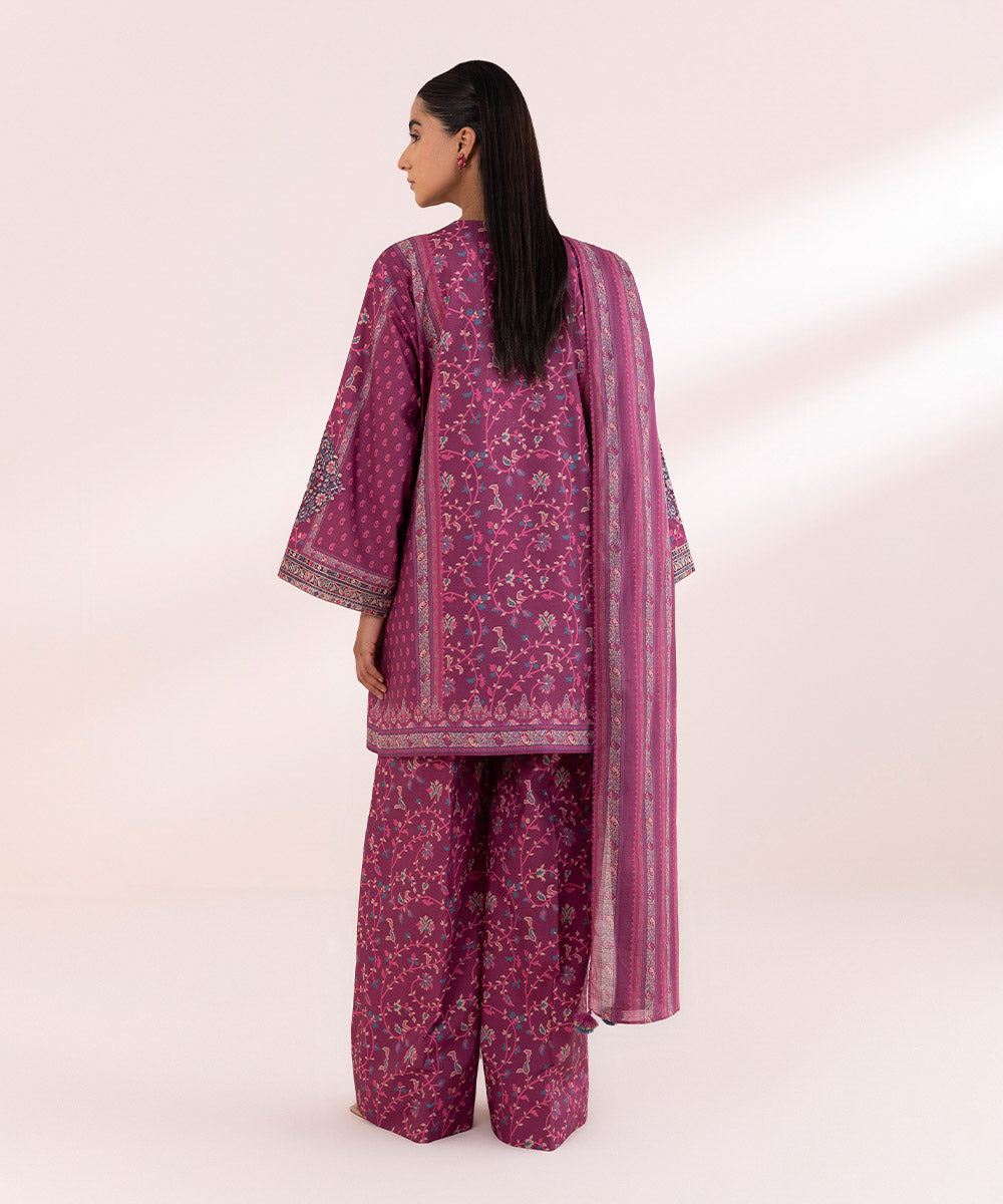 Textured Voile Purple Printed Dupatta