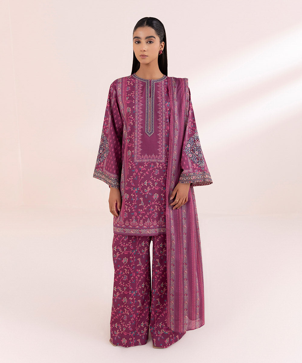 Women's Pret Lawn Printed Embroidered Purple Boxy Shirt