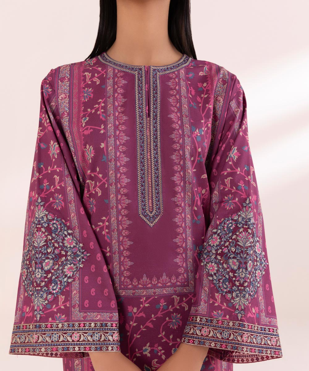 Women's Pret Lawn Printed Embroidered Purple Boxy Shirt