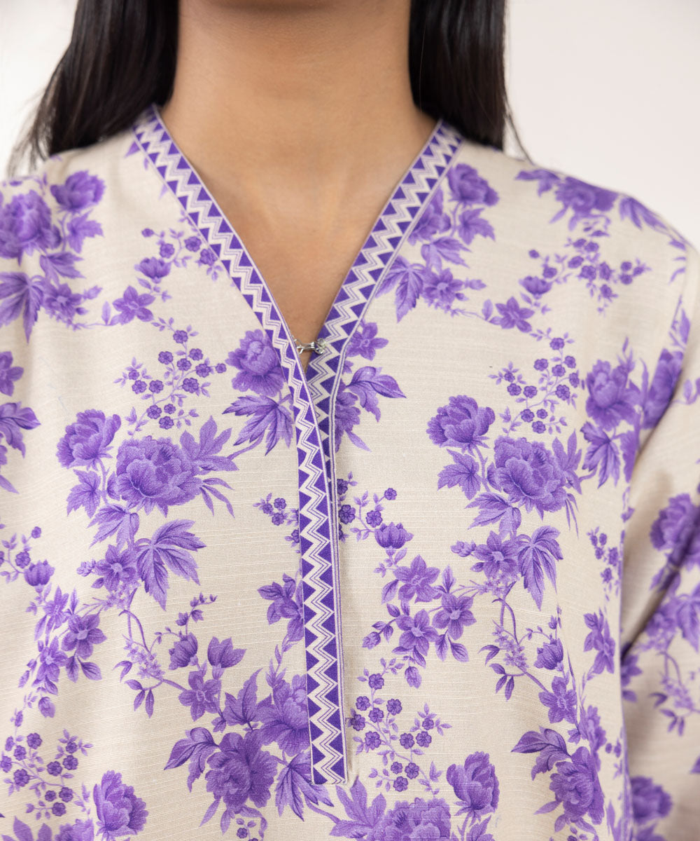 Women's Pret Khaddar Purple Printed 3 Piece Suit