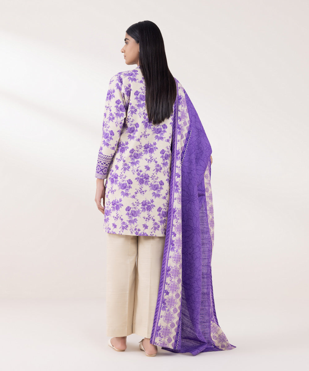 Women's Pret Khaddar Purple Printed 3 Piece Suit