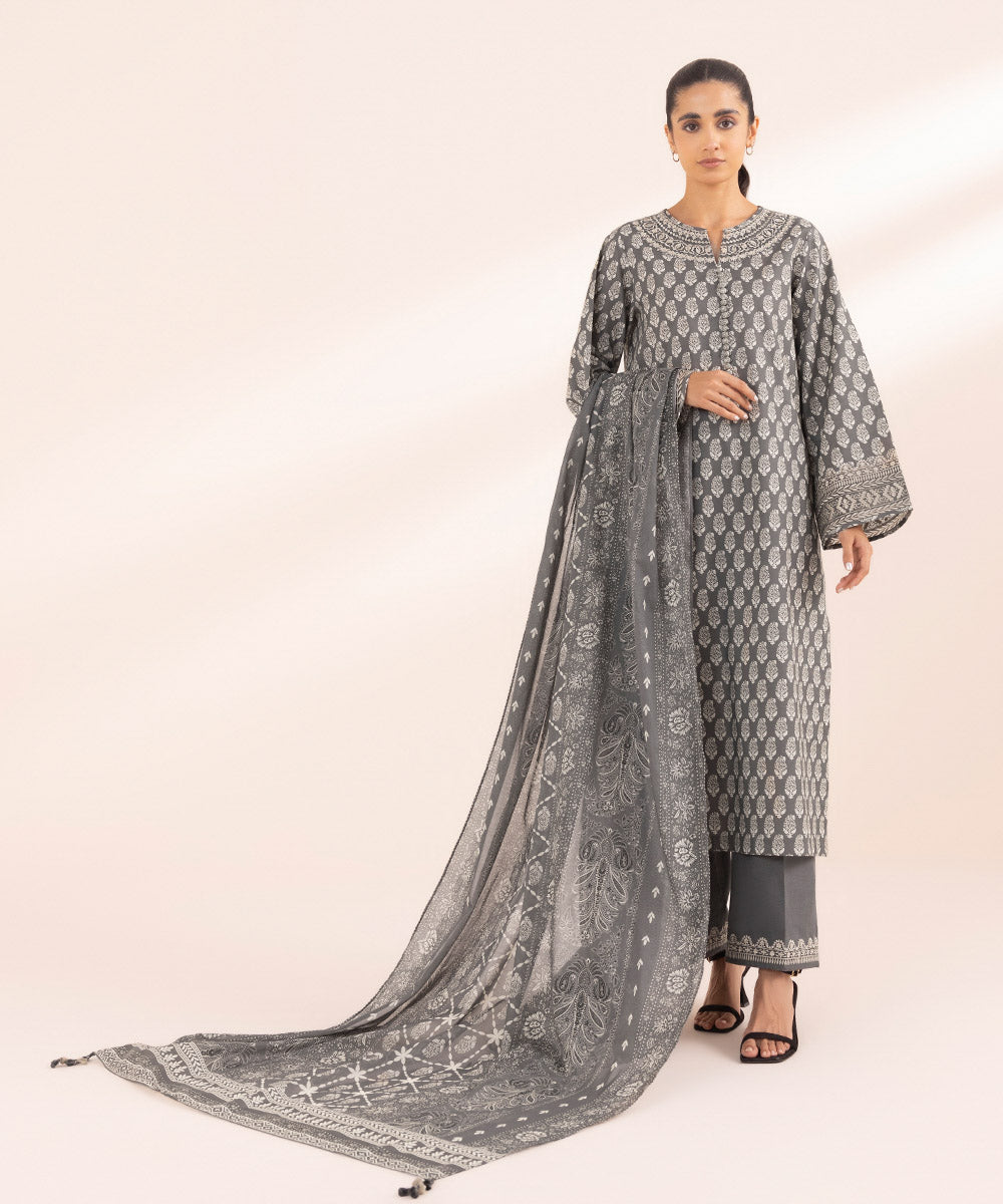 Fine Voile Grey Printed Dupatta