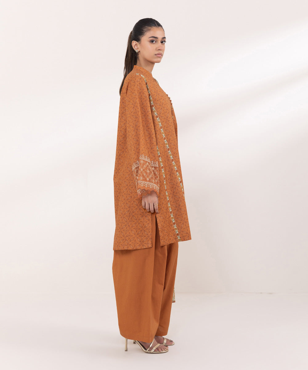 Women's Pret Cambric Embroidered Orange Boxy Shirt