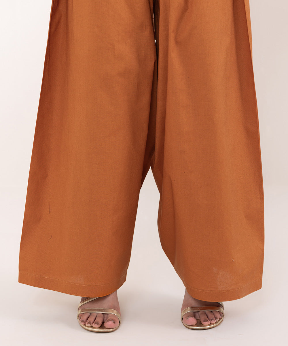 Women's Pret Cambric Solid Orange Shalwar