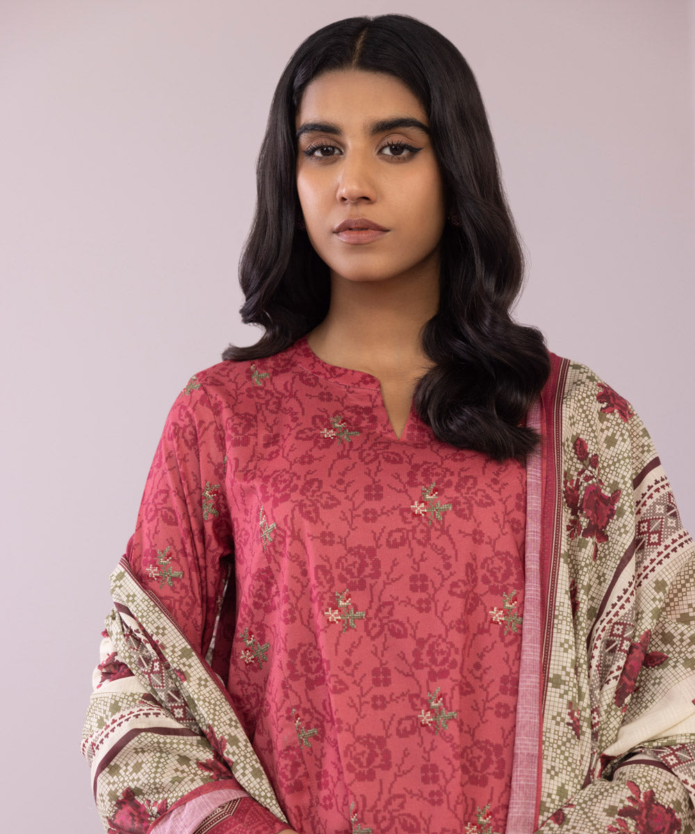 Women's Pret Lawn Printed Embroidered Pink A-Line Shirt