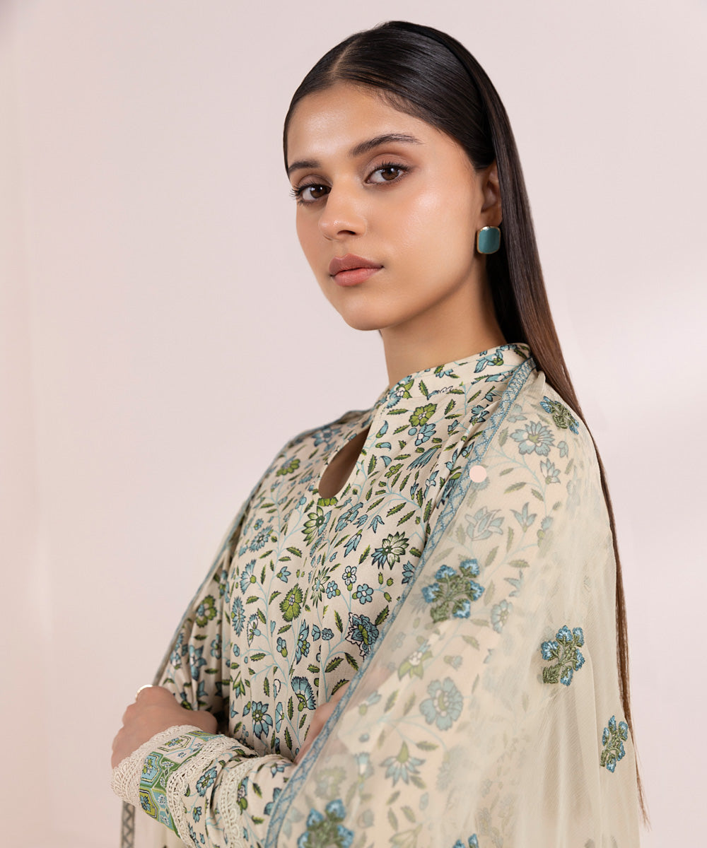 Women's Pret Lawn Printed Beige A-Line Shirt