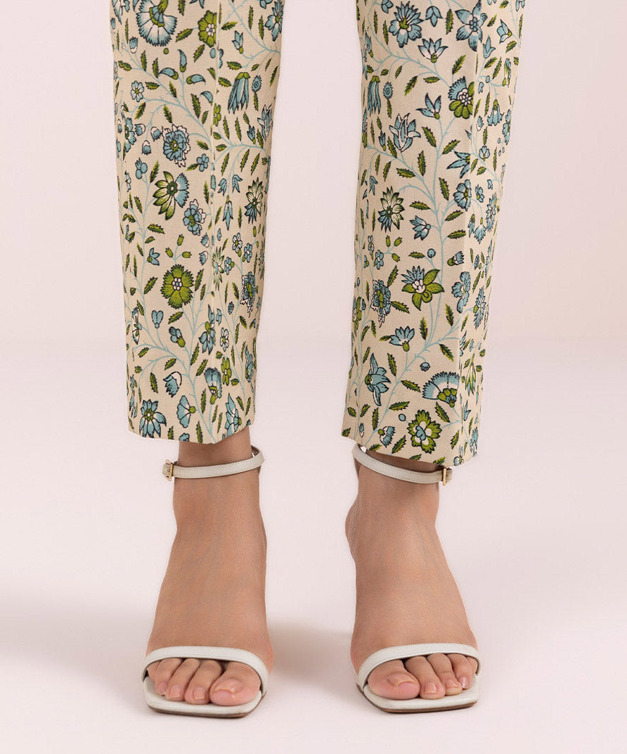 Women's Pret Cambric Beige Printed Cigarette Pants