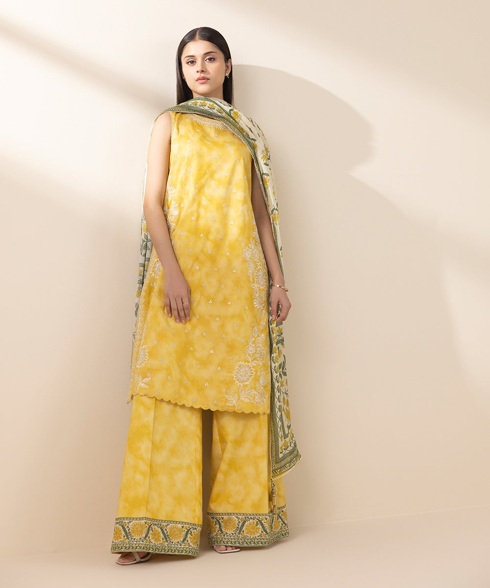 Unstitched Women's Yellow Lawn 3 Piece Suit
