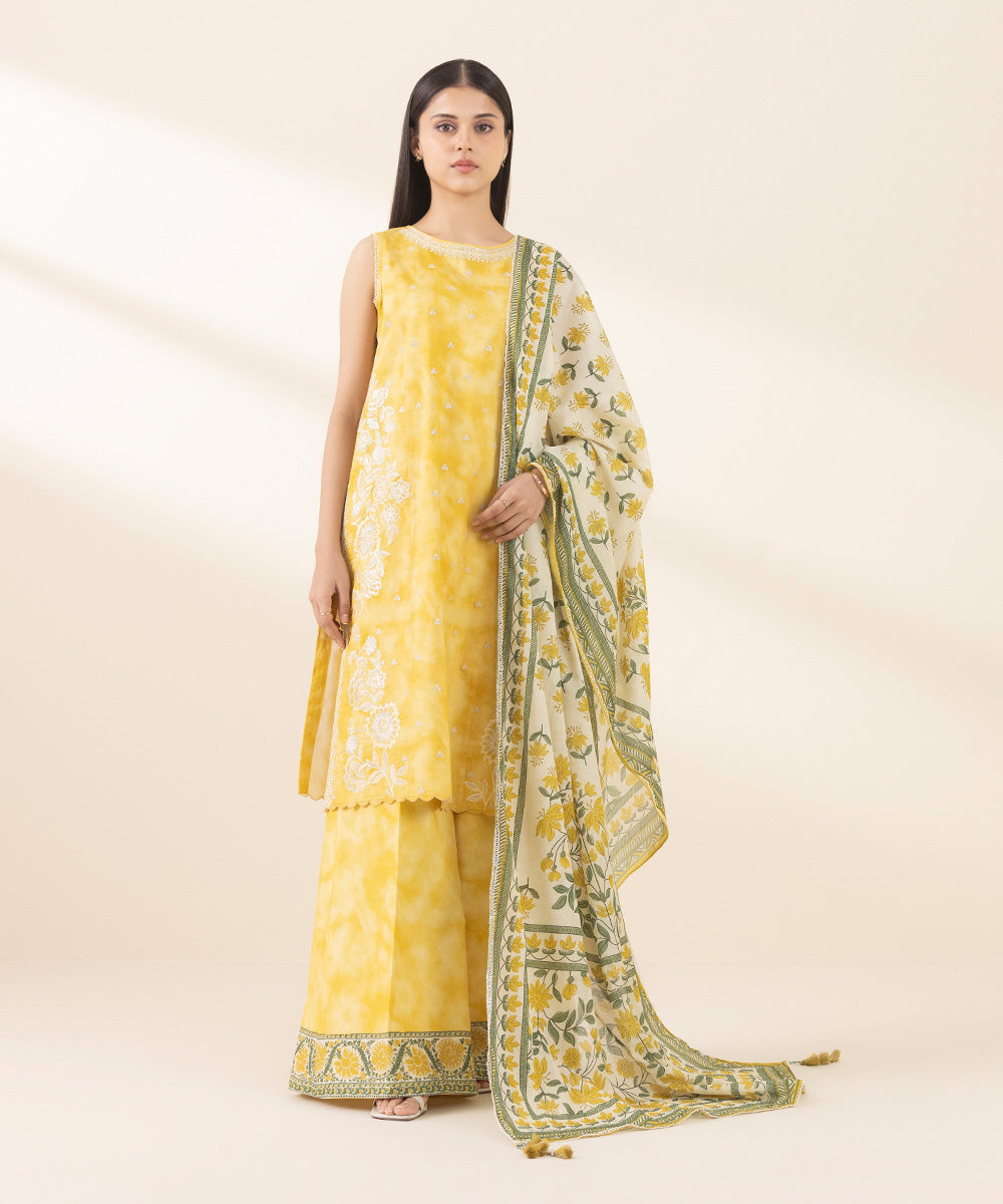 Unstitched Women's Yellow Lawn 3 Piece Suit
