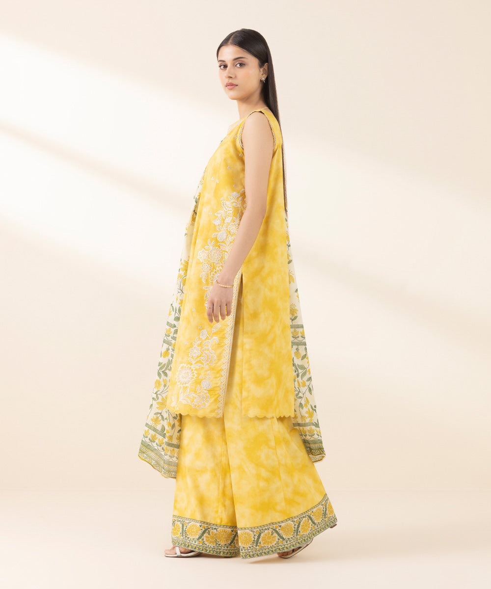 Unstitched Women's Yellow Lawn 3 Piece Suit