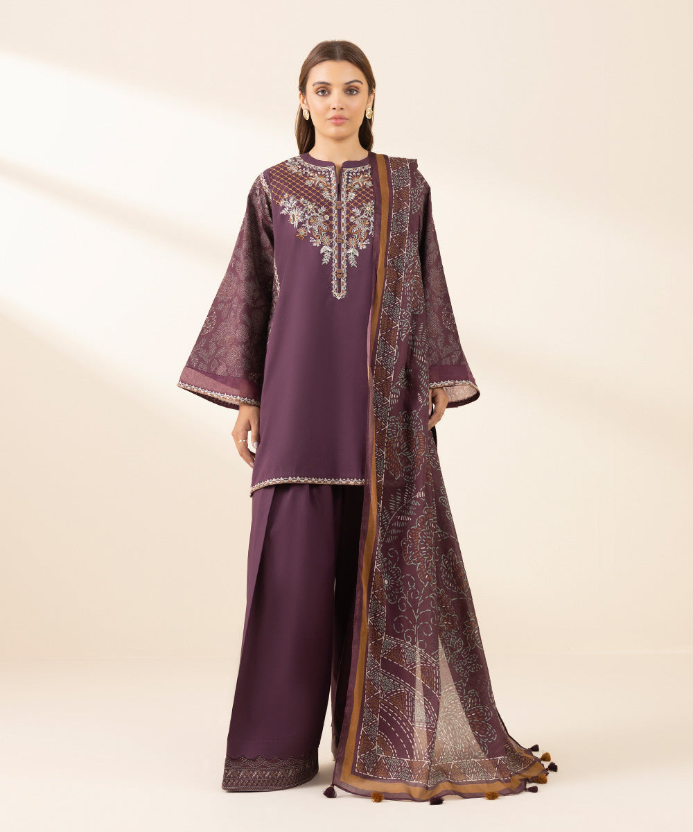 Unstitched Women's Red Textured Lawn 3 Piece Suit