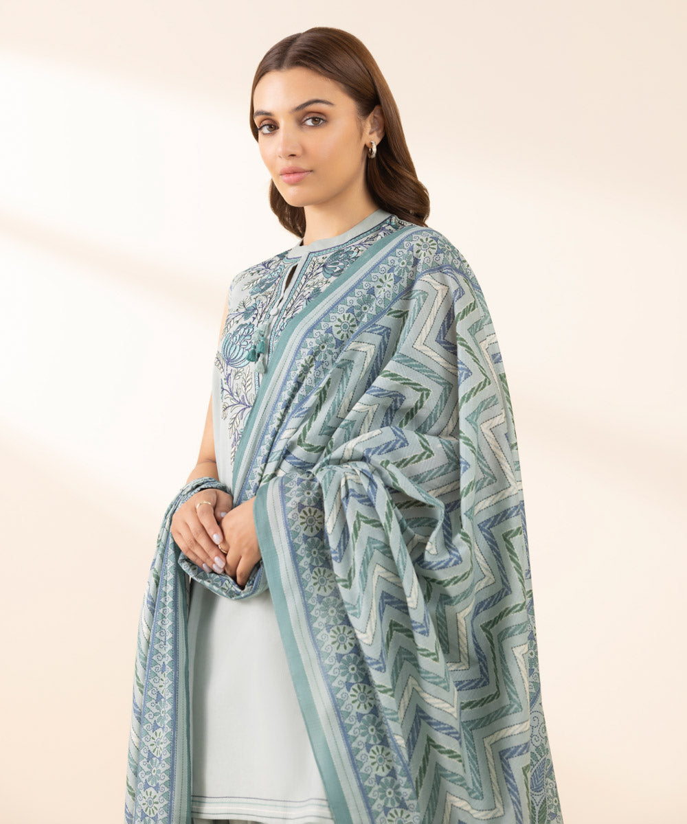 Unstitched Women's Green Textured Lawn 3 Piece Suit