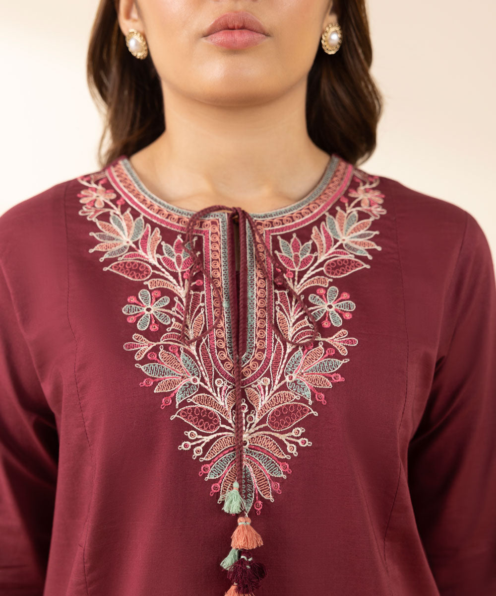 Unstitched Women's Red Textured Lawn 3 Piece Suit