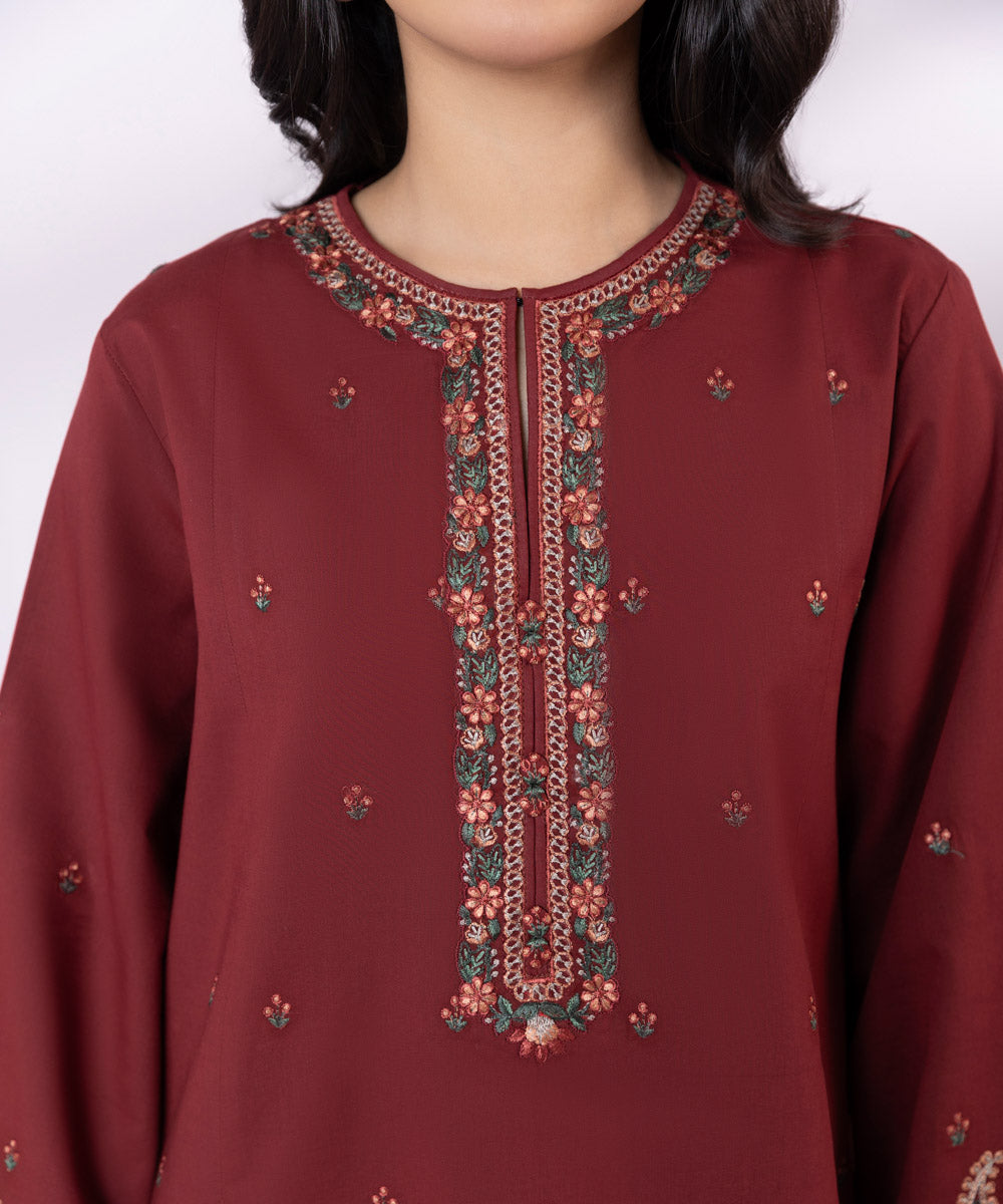 Women's Pret Lawn Embroidered Red A-Line Shirt