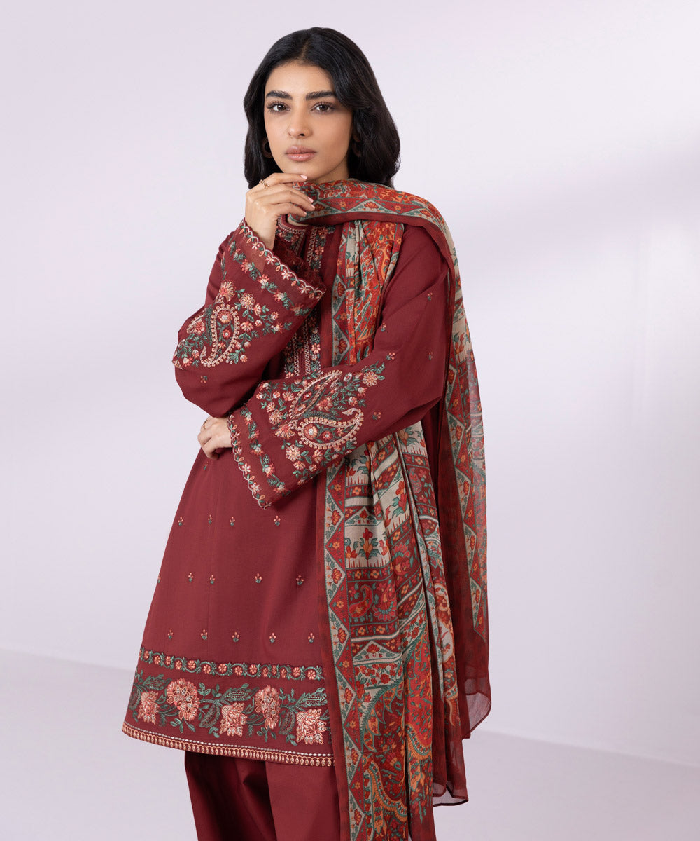 Women's Pret Lawn Embroidered Red A-Line Shirt