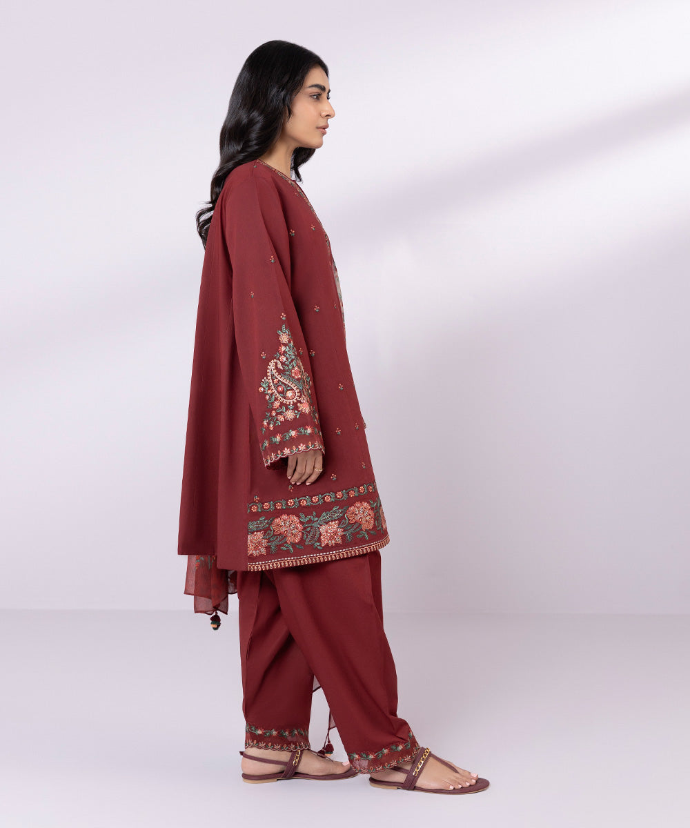 Women's Pret Lawn Embroidered Red A-Line Shirt